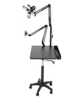 Smooth Rolling Adjustable Height Tattoo Workstation With Bright Led Panel And Smart Storage Rack For Your Professional Mobile Art Studio Daily Grind And Heavy Duty Gear, showing black cart with light and shelf.