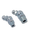 Two metal fittings from 80 Piece Grease Fitting Assortment Kit With Angled And Straight Nozzles For Easy Lubrication