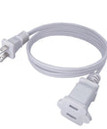 Short White Indoor Extension Cord Two Foot, Polarized 2 Prong NEMA 5-15P to 5-15R, Outlet Saver Power Cable coiled view