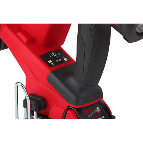 Close-up of the control panel on the M18 Fuel 18Ga One Quarter Narrow Crown Stapler For Quick Heavy Duty Fastening Without A Compressor