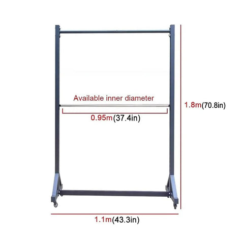 Badass Heavy Duty Rolling Textile Storage Rack With Adjustable Metal Rods And Smooth Casters For Vinyl Rolls wallpaper dimensions shown