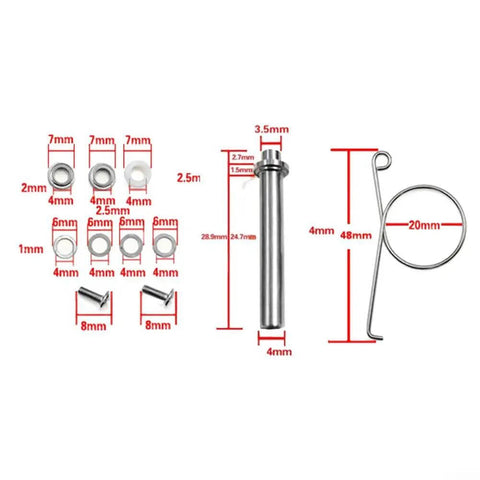 Complete Metal Reel Handle Repair Kit With Silver Bearings, Shaft Hook, Screws And Sleeve For Full Restore Of Damaged Fishing Gear Ready For Next Catch. Metal reel repair parts with 4mm shaft, 20mm ring, and 7mm bearings