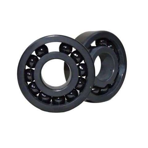 Single Silicon Nitride Ceramic Bearing 6210 50x90x20mm High Temperature Corrosion Proof Heavy Duty Shielded precision. The image shows two black Si3N4 ball bearings.