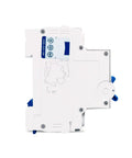 Built Tough Three Pole AC Circuit Breaker MCB 20 Amp Miniature Switch viewed from the side, showcasing its compact, durable white casing.