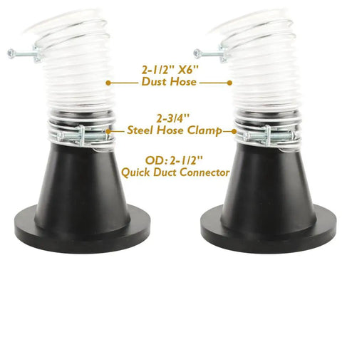Killer Quality Two And One Half Inch Dust Collection Steel Ports Two Pack with 2-1/2 duct connectors and steel clamps