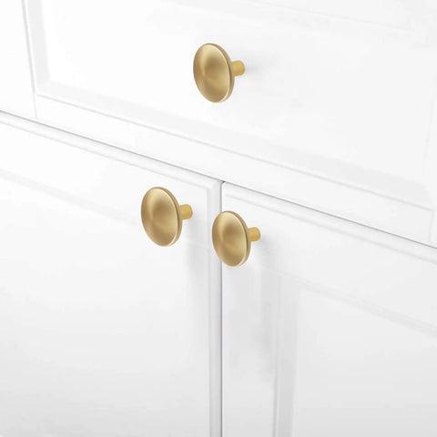 Six Pack 1.65 Inch Round Gold Cabinet Knobs With Brushed Finish Oversize Pulls For Drawers Dressers Closets Cabinets Easy To Install