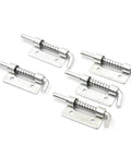 Spring Bolt Latch Lock for Door Gate Cabinet Metal Push Button Safety Catch set of five durable steel latches with springs.