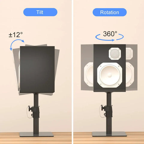 Two Pack Free Standing Universal Desk Speaker Stands That Are Rock Solid With 9.6 By 8.8 Inch Trays Height Adjustable Pole And Tilt
