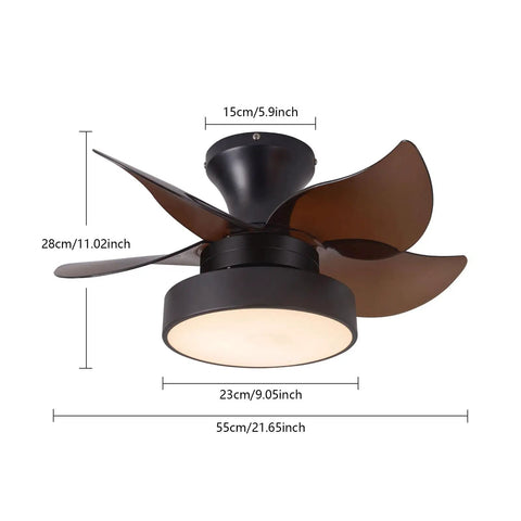 Crtohbnl Ceiling Fan with Light Control 6 Wind Speeds Reversible Fan, brown wooden blades, 28cm diameter, adjustable lighting.