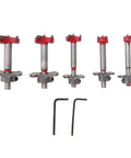 Five Piece Forstner Drill Bit Set Featuring Adjustable Depth Range Premium Woodworking Hole Saws and Sharp Wood Cutters with two wrenches.