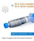 Leaded Solder Paste Flux Syringe Kit With 10 Replacement Needles For PCB IC And Mobile Phone Motherboard Repair DIY Friendly SMD Rework BGA Welding Easy To Apply Smooth Flow Medium Temperature 20 Grams