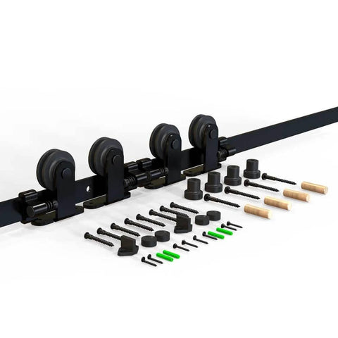 8Ft Sliding Barn Door Hardware Kit For 24 Inch Wide Double Doors Top Mount Roller Matte Black Finish with components