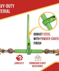 4 Pack 5/16 To 3/8 Inch Heavy Duty Hi Vis Green Ratchet Tie Down With Grab Hook And Slip Clip 5400 Lb Working Load Limit close-up of robust steel construction.