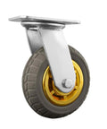 Heavy Duty 8 Inch Rubber Swivel Caster Wheels 4 Pack Silent Load Haulers For Furniture And Commercial Gear Crafted Tight To Glide Easy Across Shops Or Homes Gray Set Smooth As Butter, close-up view of one gray wheel with gold inner.