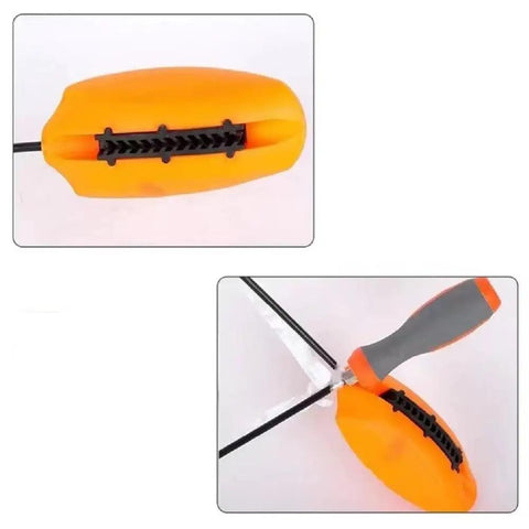 74 Inch Flexible Pallet Strap Feeder For Half To Three Quarter Inch Poly Strapping tool with ergonomic grip, close-up view.