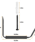 Lightweight Kayak Storage Rack With Wall Mount Hooks For Garage Organization Perfect For Kayaks Paddle Boards Surfboards Canoes Snowboards Ladders And More Space Saver Includes Four Hooks And Fasteners with measurements of hooks and fasteners displayed