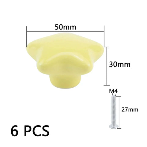 6 Piece Star Shaped Ceramic Cabinet Knobs Glossy Drawer Pulls For Kitchen Cabinets Bedroom Furniture Solid Colors Nordic Vibe Hardware With Screws Zero Hassle Installation Major Style Boost, yellow star knob 50mm x 30mm.