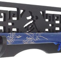 Velvet Padded Wall Mount Katana Display Stand With Double Layer Sword Rack, showing black base and blue sword detail.