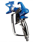 Built Tough Airless Spray Gun With RAC X 517 Switch Tip featuring blue ergonomic handle and stainless steel body for commercial use.
