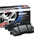QuietCast Premium Ceramic Disc Brake Pad Set Front For Select Audi A3 And TT And Volkswagen Beetle CC Eos Golf GTI Jetta Passat Rabbit Plus More With Quiet Stops And Strong Durability, shown with packaging