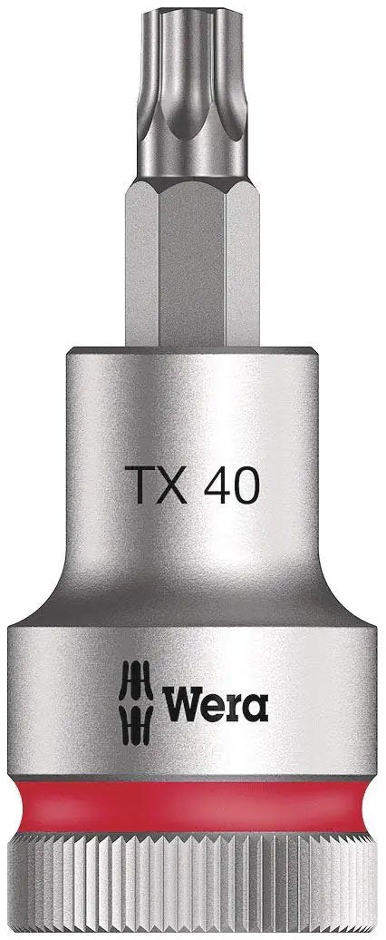 Close-up of Torx HF Zyklop One-Half Inch Drive Bit Socket showing TX 40 marking, part of Nine-Piece With Holding Function set.
