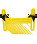 Pro Grade T Track Featherboard in yellow with black knobs for table saw and router table use.