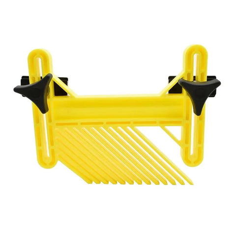 Pro Grade T Track Featherboard in yellow with black knobs for table saw and router table use.