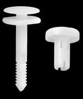 50 Pack White Nylon Car Door Panel Retainer Clips Straight Swap Fits GM 15960325 showing clips with round head and stem for vehicle panels.