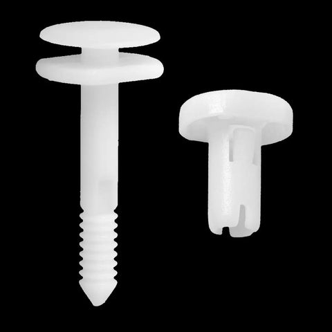 50 Pack White Nylon Car Door Panel Retainer Clips Straight Swap Fits GM 15960325 showing clips with round head and stem for vehicle panels.