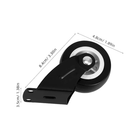 4 Pack Heavy Duty Side Mount Caster Set Built Tough Silent Glide Sliding Door Hardware For Barn Doors Wardrobes Cabinet Plant Stand Trolley Replacement Rail Roller Kit close-up black caster with dimensions.