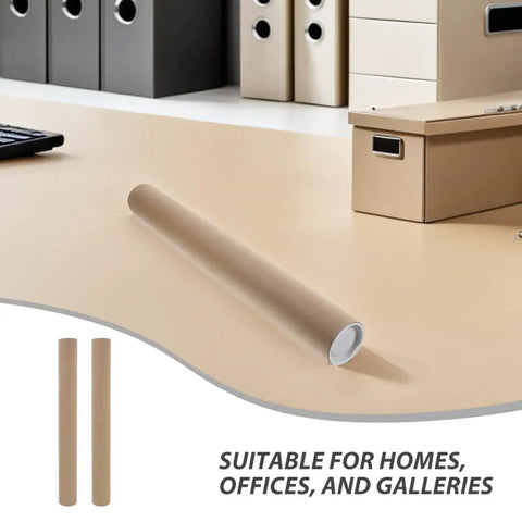 10 Pack Kraft Paperboard Poster Tubes With Plastic Caps, 50mm Inner Diameter And 40cm Length for secure storage on desk