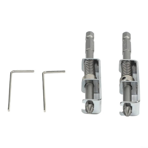 Super Cool Spring Loaded Screwdriver Bit Extension With Non Magnetic Grip For Slotted And Phillips Torx Bits In Silver. This One-Handed Pro Repair Tool Is A Total Game Changer For Fastening Jobs And Keeps Fasteners Secure While You Work Hard On Any Tough. silver spring-loaded bit holder with hex bits and L-keys