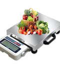 Solid Badass Heavy Duty Digital Floor Scale Folding Platform With Crisp Hd Lcd Display 300Kg Capacity Stainless Steel Weight Meter with vegetables on top.