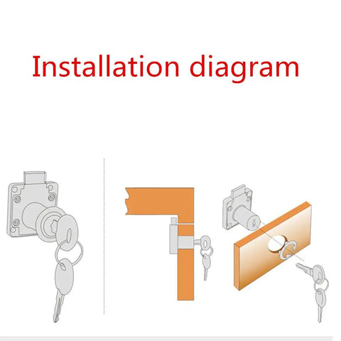 Installation diagram for Gold Drawer Lock And Door Puncher Set For Desks Cabinets And Jewelry Boxes With 0.75 Inch Door Opener Hole