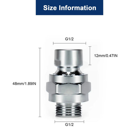 Solid Brass Shower Head Swivel Ball Adapter With Chrome Finish, No Fuss Easy Install Universal Shower Arm Extension, High Flow Ball Joint Connector, Leak Free And Durable Fit For Any Shower. Size info: G1/2, 48mm, 12mm chrome brass connector