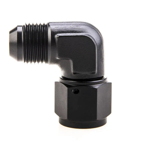 8AN Female To 8AN Male Flare 90 Degree Swivel Hose Fitting Adapter Aluminum Anodized Black AN8 To AN8 Three Quarter Inch UNF Thread 2 Pack For Fuel Oil Gas Water Air Lines, black aluminum elbow
