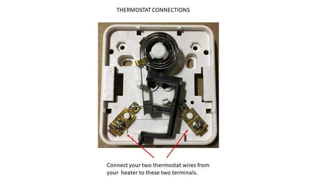 Thermostat connections for Plug-Free Analog Thermostat For Unit Heaters Easy 2-Wire Install Precise Temperature Control.