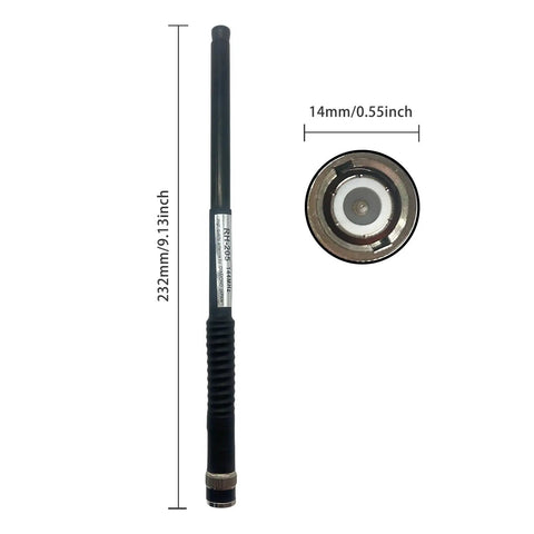 Three Pack RH-205 Telescopic VHF 144MHz Antenna With BNC Male Connector For Handheld Radios Beefed Up High Gain 9dB with dimensions