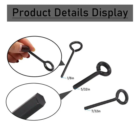 15 Piece Black Hex Dogging Key Kit With Full Loop For Push Rod Panic Exit Equipment, Includes 1/8 Inch, 5/32 Inch And 7/32 Inch Sizes