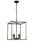 Black 4-Light Farmhouse Chandelier Pendant Light For Dining Room Hallway Kitchen Island Living Room Bedroom, Adjustable Lantern Fixture, 12.6-Inch Lit Lantern Pendant hanging