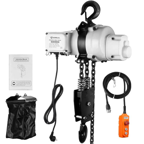 Beefy 2200lb Electric Lift Hoist for Garage Ceiling, Single Phase Overhead Crane with FEC Chain and Dual Hooks, accessories shown