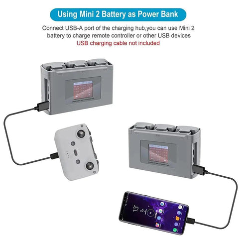 Two Way Battery Charging Hub For Mini 4K Mini SE And Mini 2 Drones Charge Up To Three Batteries In Sequence With Color LCD Display Safe Overcurrent Protection And Clear Status Indicators used as power bank for remote and smartphone