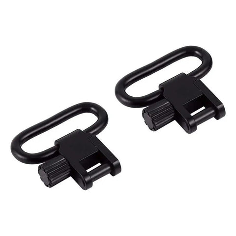 Pair of black steel quick detach sling swivels from Lever Action Rifle Sling Mount Kit with Quick Detach Sling Swivels And Split Band 1 Inch QD Magazine Tube And Buttstock Mounting System For Lever Action Hunting Rifles