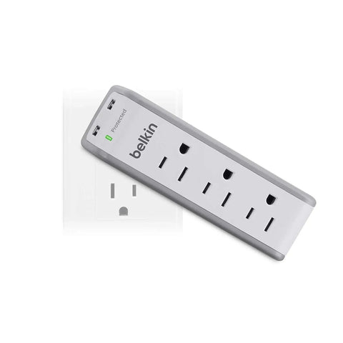 Wall Mount Surge Protector Power Strip With Three AC Outlets And Two USB Ports Heavy Duty Flat Rotating Plug For Home Office Travel And Desk Setup 918 Joules Protection Clutter Free Charging Station