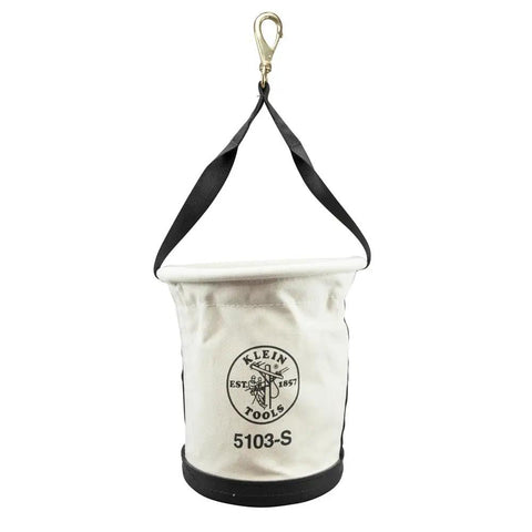 Heavy-Duty Tapered-Wall Bucket With No 4 Canvas, Web Handle Running Down The Sides, Riveted Leather Strap And Swivel Snap Included