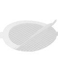 YUEHISY 50Pcs Shower Drain Hair Catcher Fiberglass Dense Mesh showing a round mesh design for catching hair.