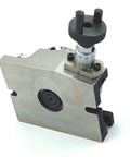 Beefy Three Inch Rotary Milling Table With M6 Clamp Kit, side view of 80mm indexing table with dial, 5 degree increments, four T-slots, metal construction