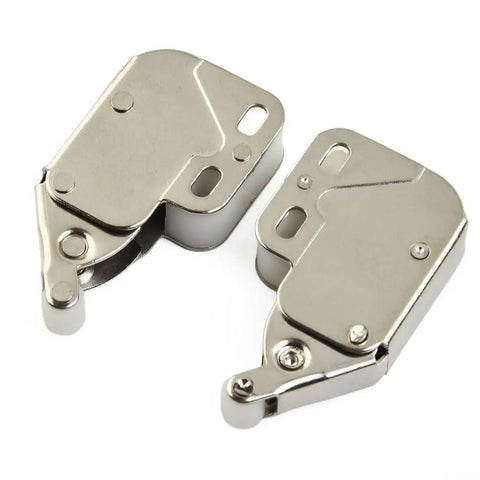 Push To Open Cabinet Latch With Automatic Spring Action High Cycle ABS Door Catch shown in silver metal design