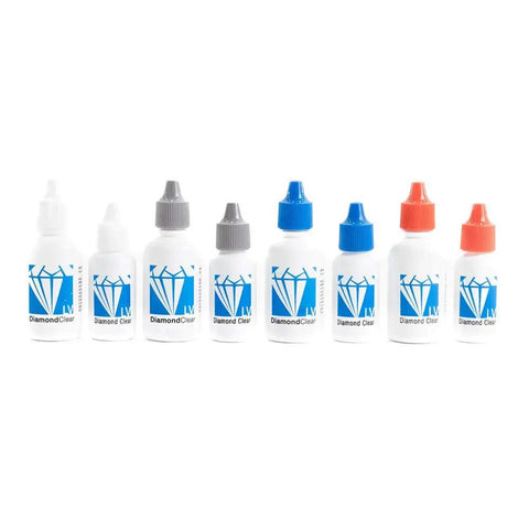 DiamondClear Windshield Repair Resin LV clear auto glass filler line-up for chips, cracks, and star breaks with UV inhibitors, 30cc bottles.