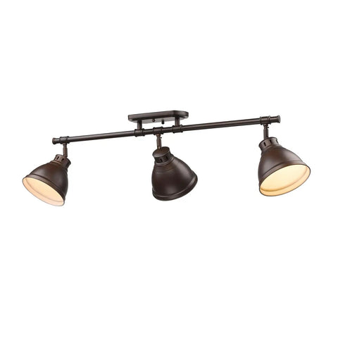 Duncan Semi Flush Ceiling Light In Rubbed Bronze With Matching Rubbed Bronze Shades Low Profile Design Industrial Contemporary